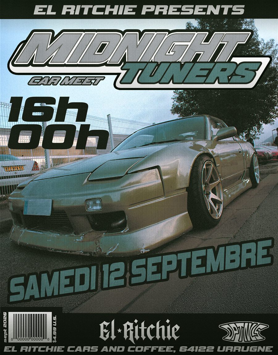 Affiche Midnight Tuners Car Meet, samedi 12 septembre, El Ritchie Cars and Coffee, Urrugne